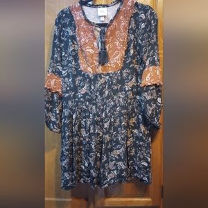 Knox Rose Babydoll Blouse Bohemian Multi Print Size Medium
